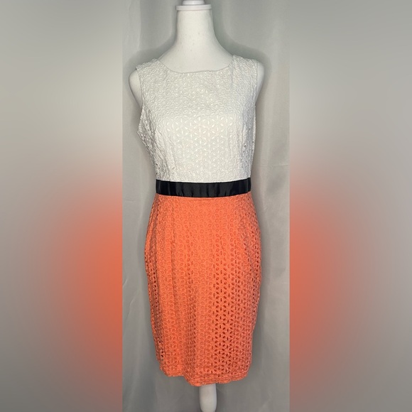Cato Dresses & Skirts - Cato Eyelet Lace Sleeveless Midi Sheath‎ Dress in White and Orange